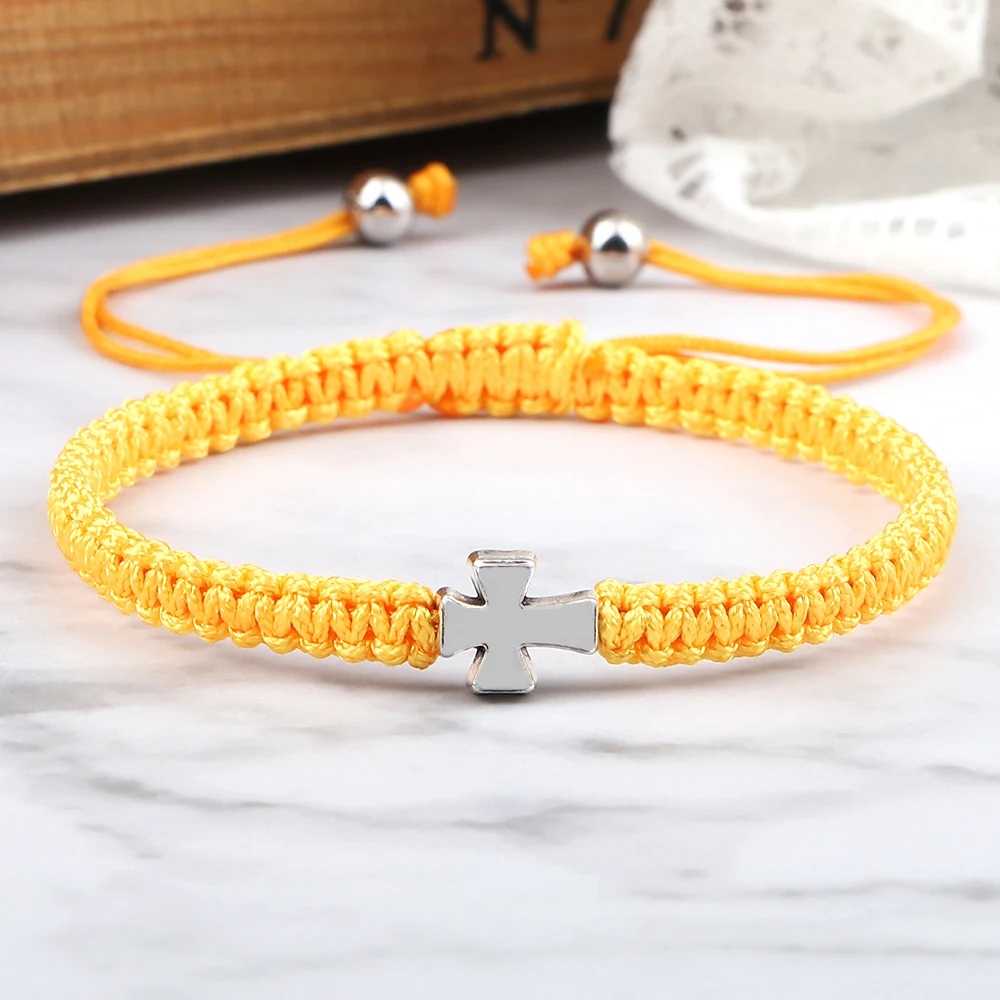 Silver Color Cross Braided Bracelet Metal Crucifix Adjustable Handmade Bracelets & Bangles Fashion Charm Men Women Jewelry Gifts