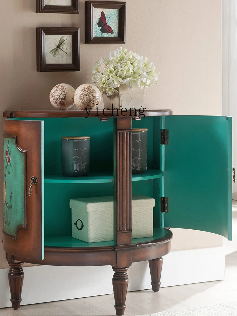 

TQH living room retro painted locker European semi-round small entrance cabinet against the wall solid wood cabinet