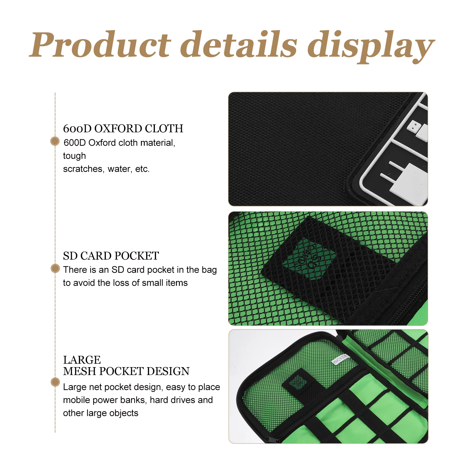 

Multifunctional 600D Oxford Fabric Electronic Organizer Travel Cord Organizer Bag for Hard Drive USB Drives Chargers Accessories