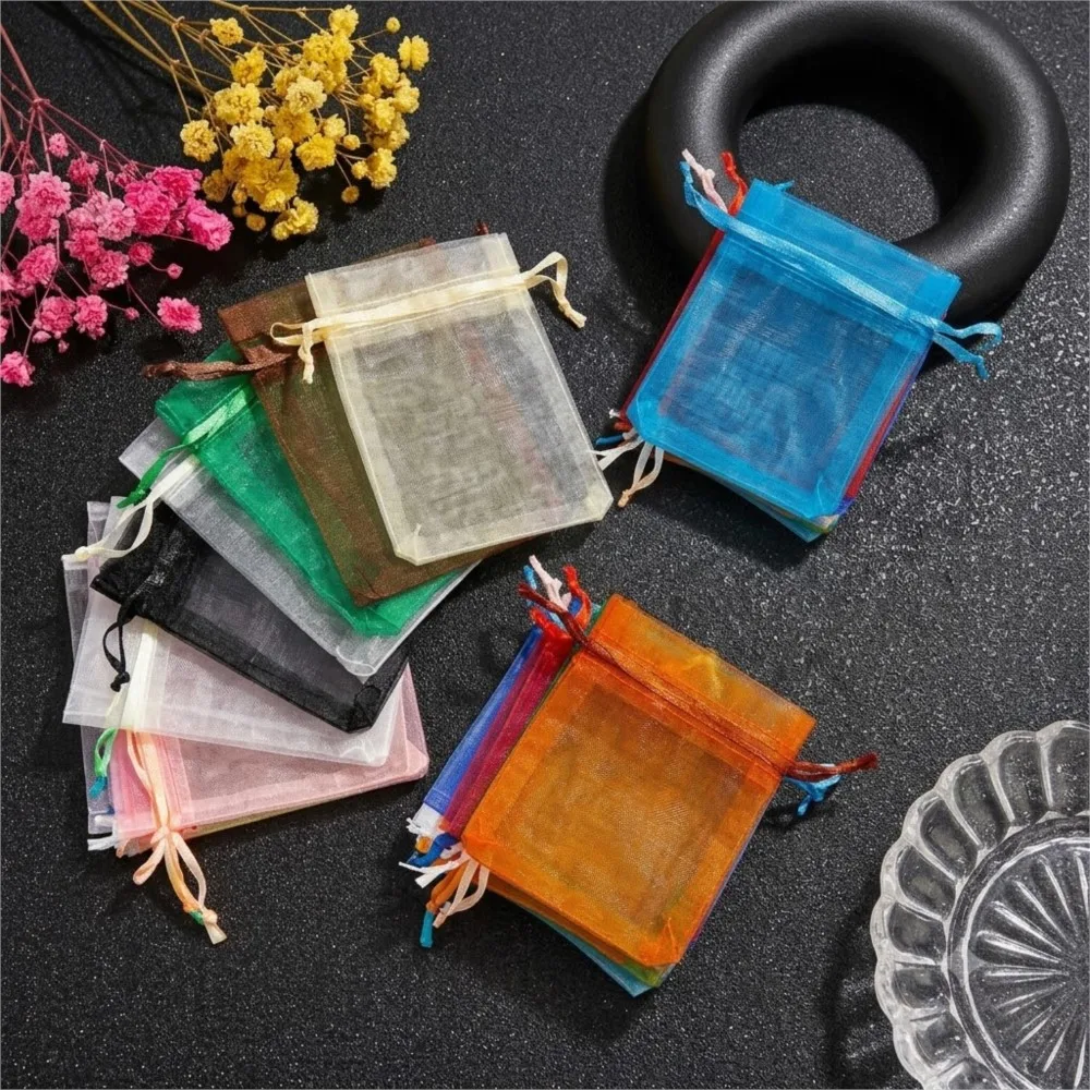 50pcs/Lot Organza Drawstring Jewelry Small Bags for Earring Favor Wrapping Packing Pouch Packaging Wedding Businesses Packaging