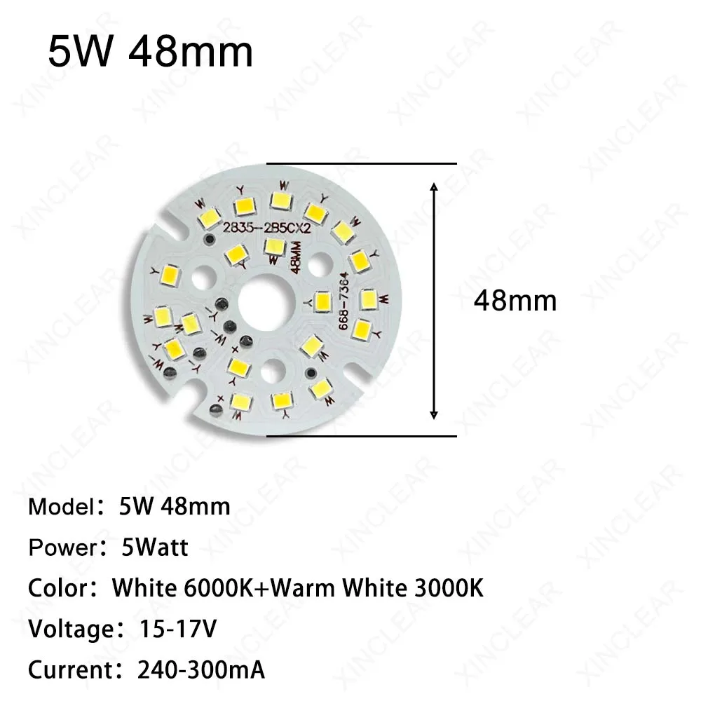 LED PCB Light Board Warm White Two Tone With SMD2835 Chips 5W 40mm 48mm Aluminum Lamp Plate For DIY Light Bulb Ceiling Light