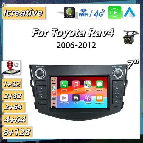 Toyota Rav4 2006 -2012 용 자동차 라디오 안드로이드 7 인치 Autoaudio Carplay 무선 멀티미디어 2Din 스테레오 스마트 헤드 유닛 네비게이션