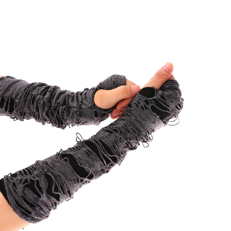 Casaul Broken Slit Gloves Sexy Gothic Fingerless Gloves Halloween Gloves Black Ripped Holes Decor Cosplay Gloves For Adults