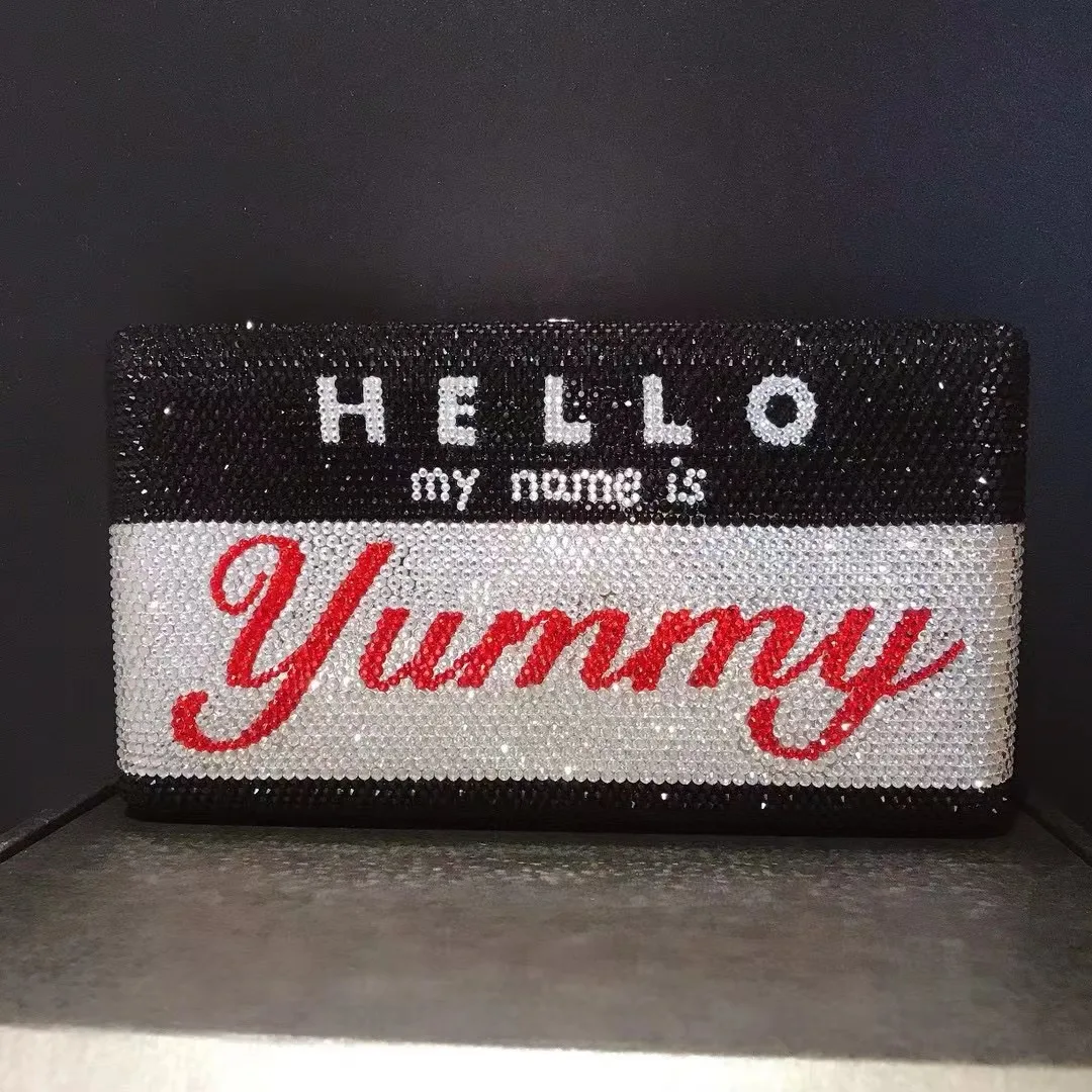 

YUMMY HELLO Rhinestone Evening Bags Clutches Formal Dinner Crystal Clutch Purses White/Black Women Diamond Bridal Phone Handbags