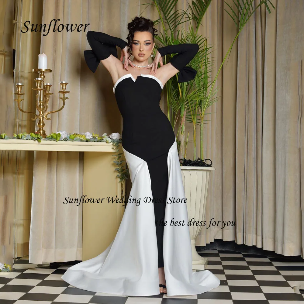 

Sunflower Strapless Formal Evening Dress Dubai 2023 Slim Crepe Mermaid Prom dress Long Sleeves Floor-Length Party Dress