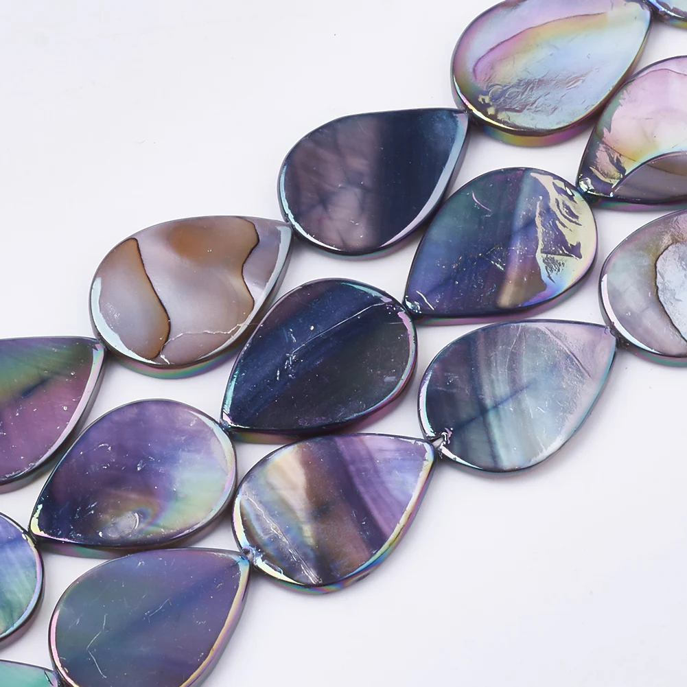 22~34Pcs AB Color Dyed Natural Freshwater Shell Beads Strand Oval Teardrop Loose Beads for Necklace Earings DIY Jewelry Making