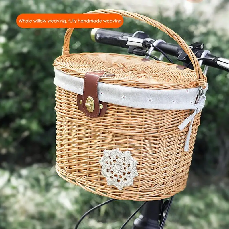 

Bikes Baskets For Adult Bikes Wicker Woven Bicycle Handlebar Basket Detachable Beach Cruiser Basket With Cover Front Basket With