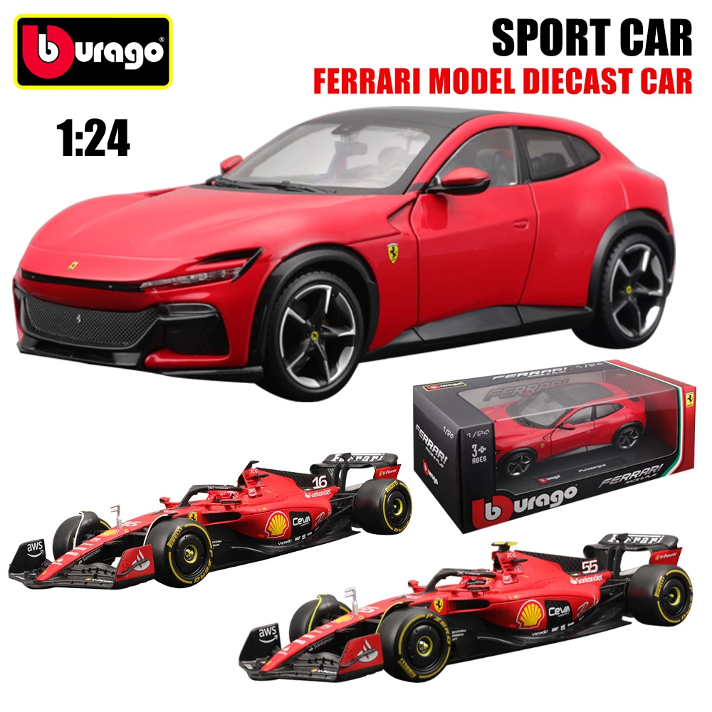 Bburago-Diecast Car Ferrari Model Toy, veículo esportivo em liga, colecionáveis infantis em miniatura, presente de aniversário para crianças e adultos, 1:24