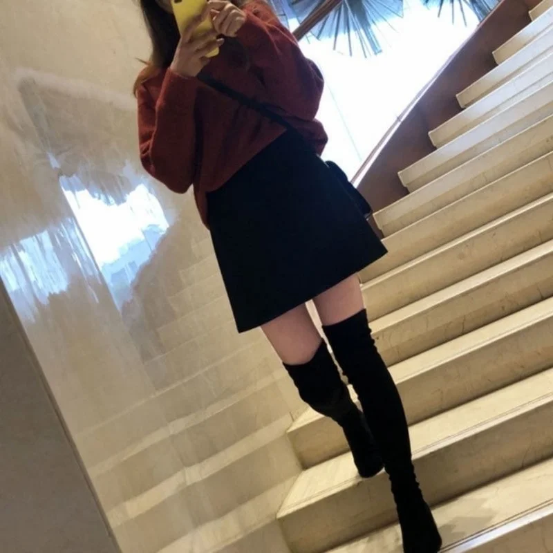 

Skirts Women High Waist A-line Solid Simple All-match Korean Style Fashion Elegant Vintage Female Trendy Office Lady Warp Hip