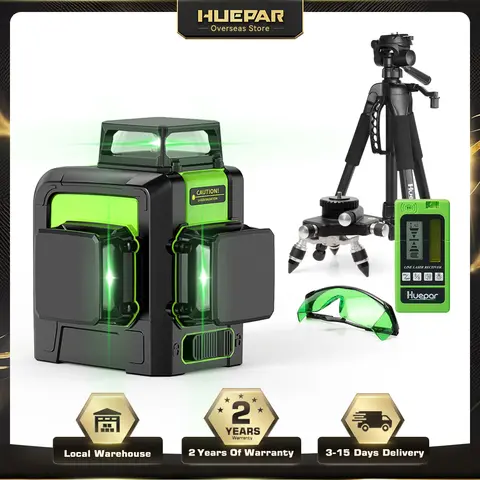 Huepar 903CG Set 12 linee incrociate 3D Livello laser Osram Raggio laser verde Autolivellante 360 Verticale Orizzontale con Treppiede ricevitore
