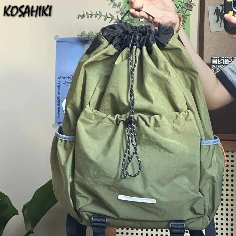 Drawstring Korean Vintage Students Schoolbags Trendy Casual All Match Preppy  High-capacity Sports Simple Travel Bags