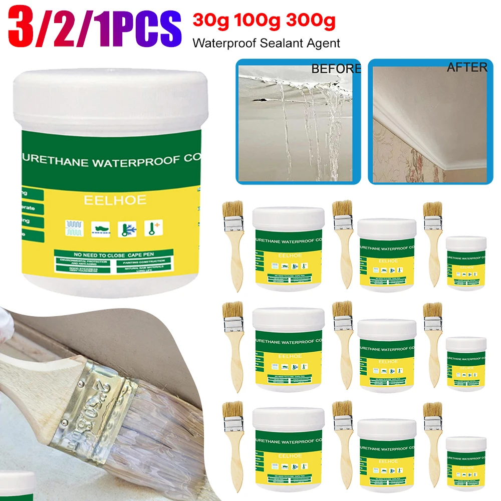 Agent de scellage de revêtement imperméable, 1/2/3 pièces, colle Anti-fuite pour toilettes, colle polyuréthane avec brosse 30/100/300g pour toit de salle de bains