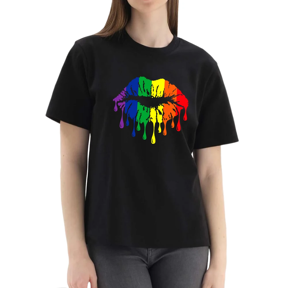 Nadanbao Rainbow Moon Print T-Shirt Lgbt Pride Month T Shirts Lesbian Gay Bisexual Transgender Queer Y2K Tops Tee Cute T-Shirt