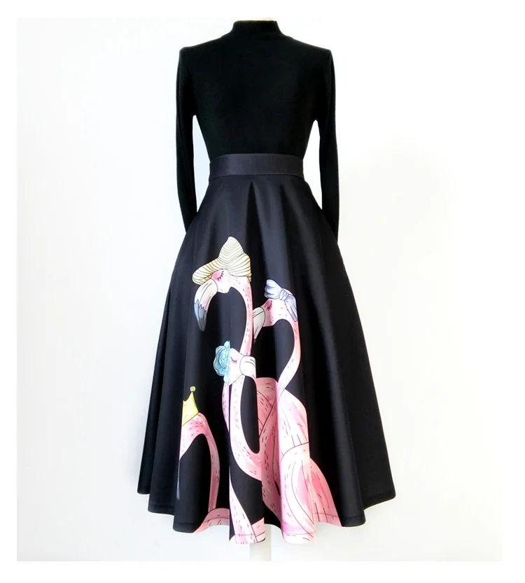 Nowa damska spódnica na wiosnę i jesień, modna spódnica do pracy z wysokim stanem, czarna, z nadrukiem, duża spódnica.