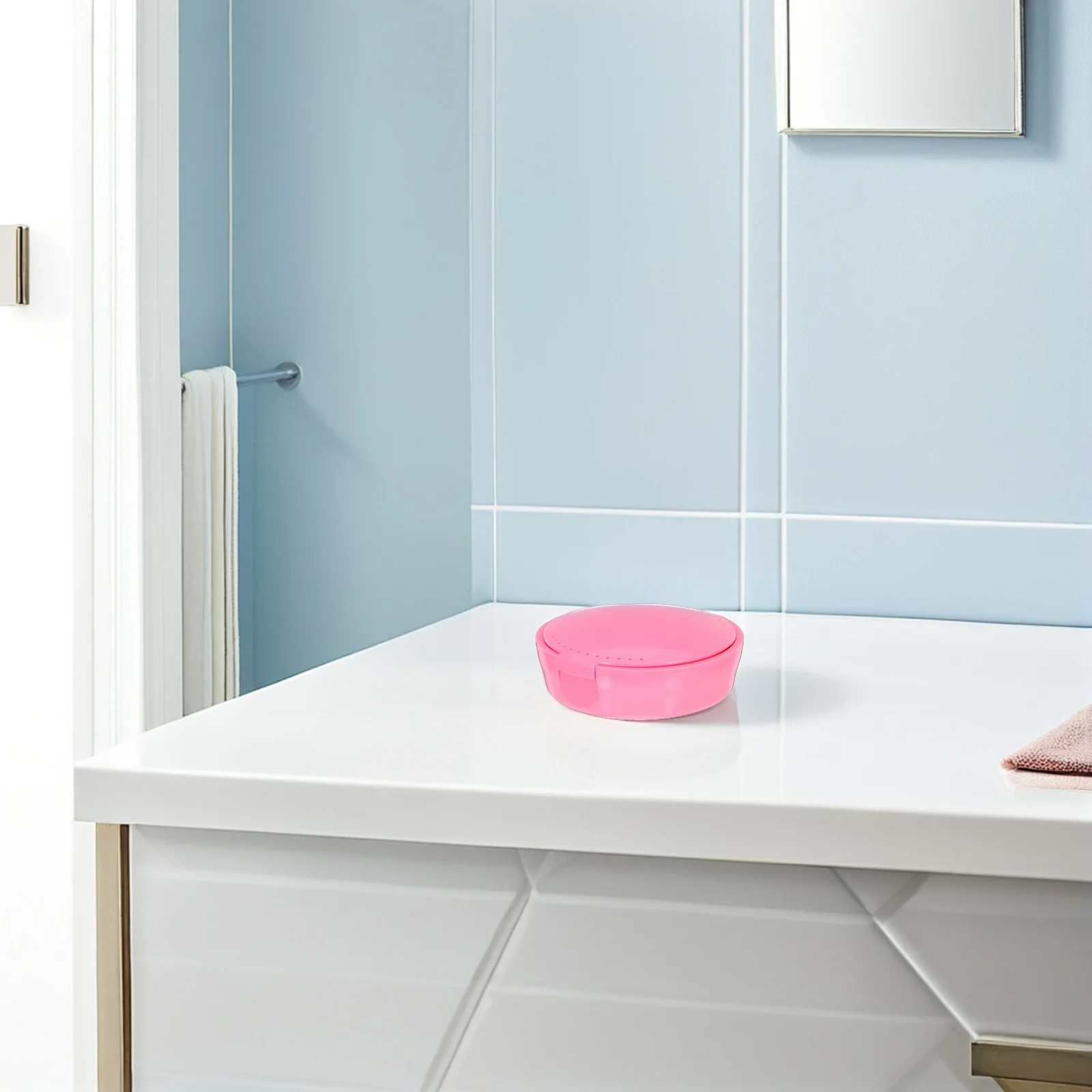 

Portable Round Retainer Box Plastic Tooth Storage Case Built-in Mirror for False Teeth Kids Milk Teeth Organizer Travel Home