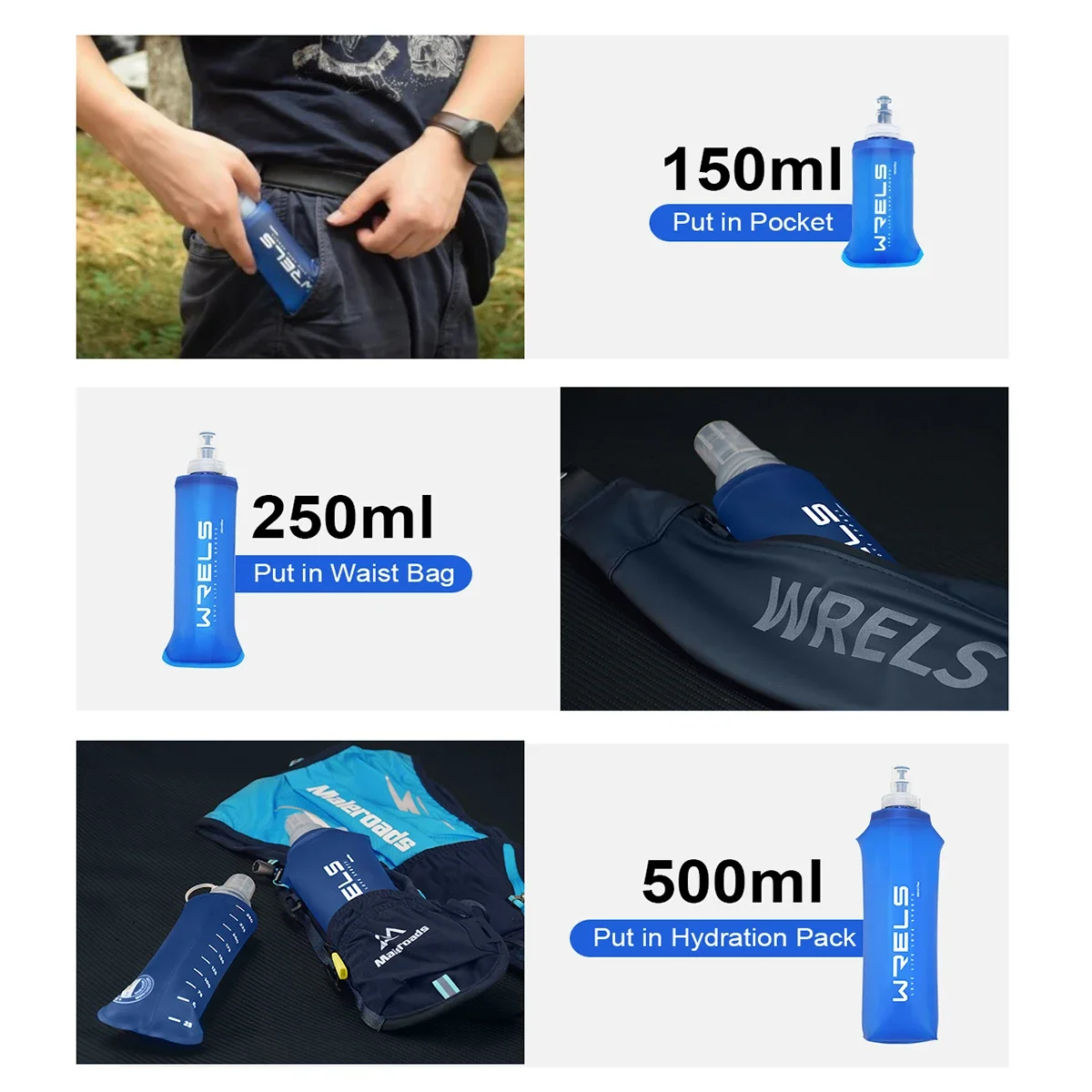ISGTDRM 150/250/500 مللي في الهواء الطلق للطي سيليكون لدغة حجم زجاجة ماء تشغيل التخييم التنزه السفر زجاجة ماء مريحة #3