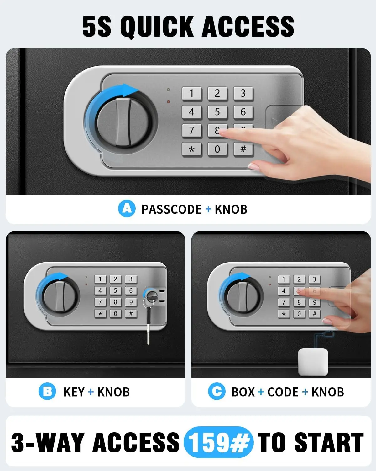 Large Safe Box for Home - 3.0 CuFt Heavy-Duty Cabinet with Motion Light & Dual Alarm, Digital Keypad & Override Key, Removable S