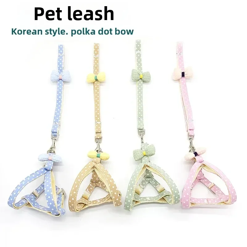 Korean Style Dog Leash and Collar Bow for Pets Home Goods Direct Manufacturer Sales Dog Walking Rope Chest Back Type Rope