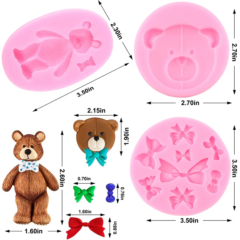 3D Lovely Bear Silicone Mold Bows Chocolate Fondant Jelly Candy Cake Decoration Baking Tools Bowknot Epoxy Resin Mould