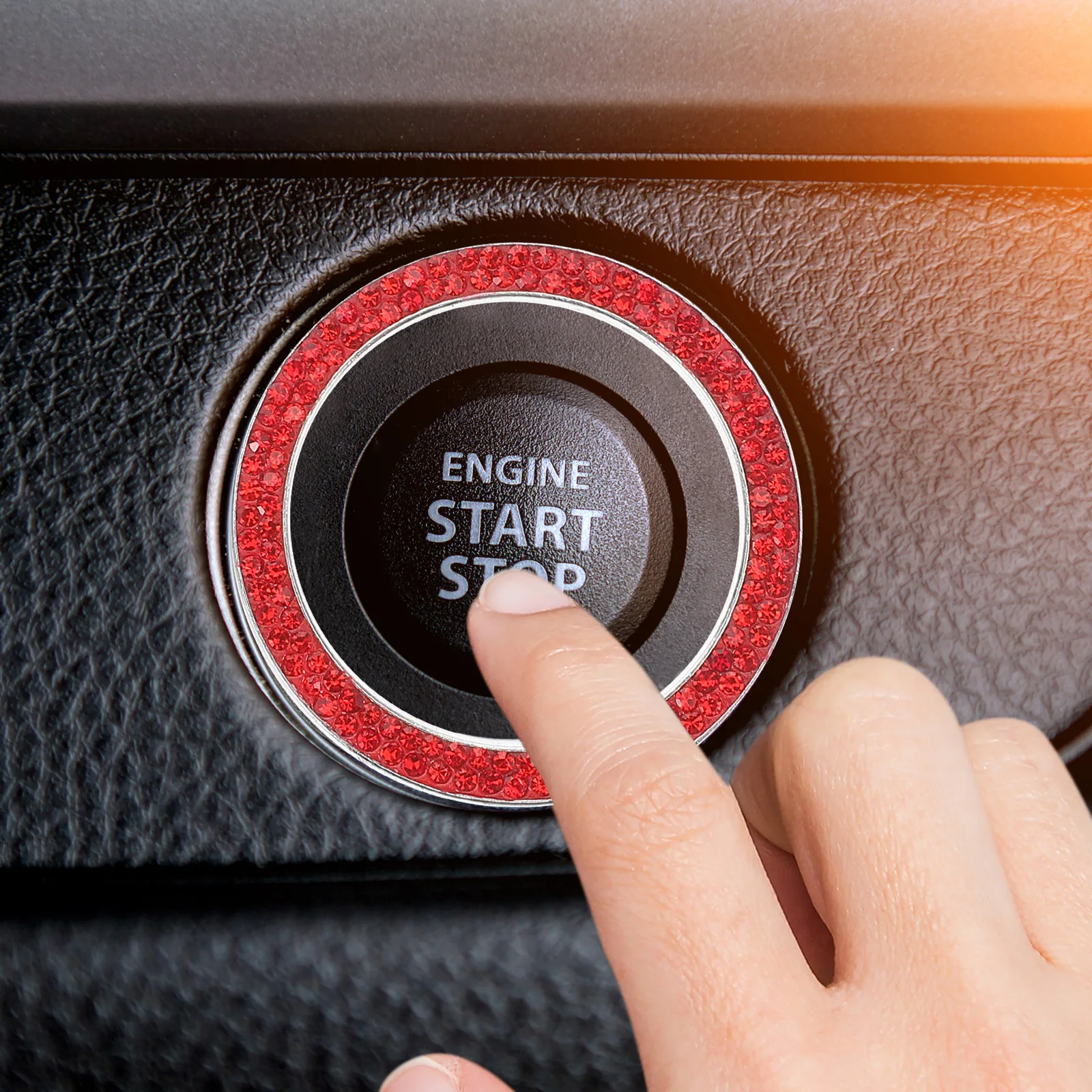 

Rhinestone Push Start Button Cover Car Starter Decorative Ring Bling Accessories Engine Interior Aesthetic Universal Fit