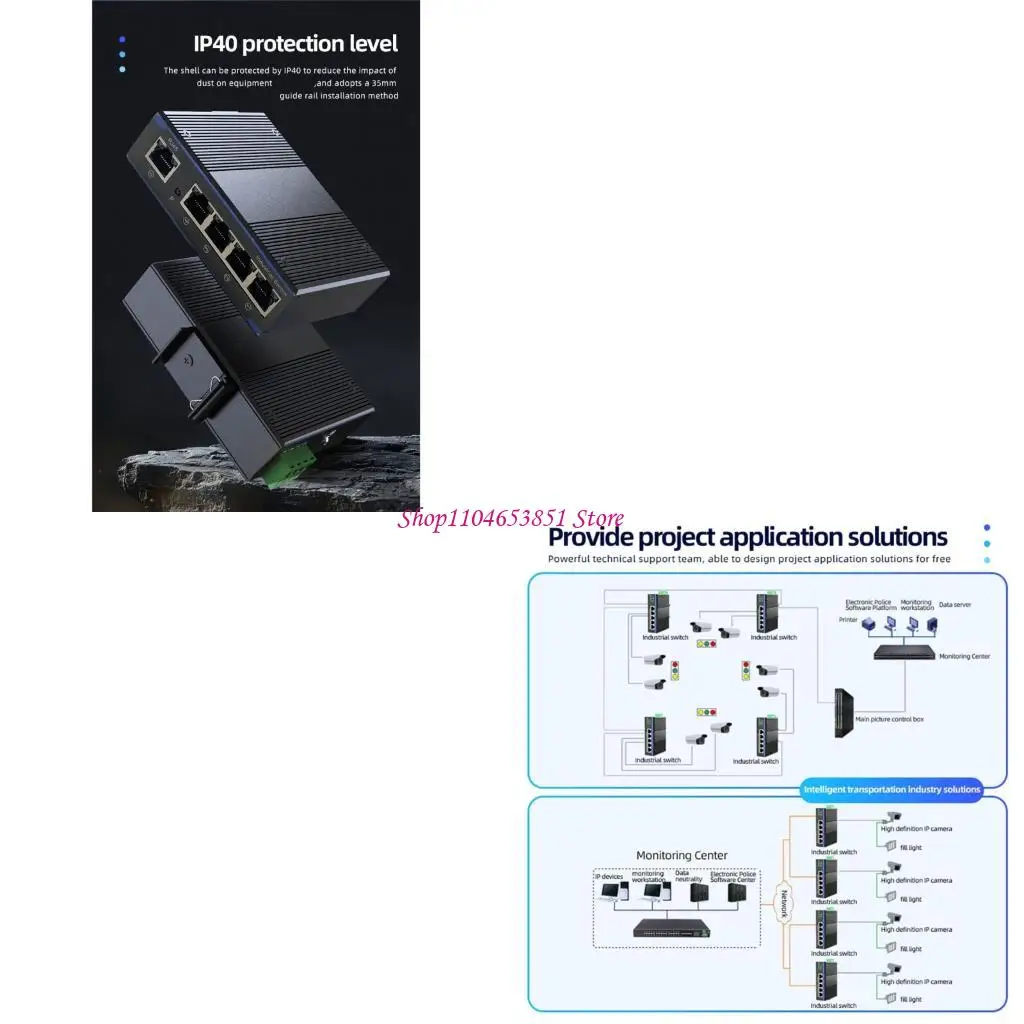 Industrial 5 Port Gigabit Networking Switcher Metal Case DIN Mount Perfect