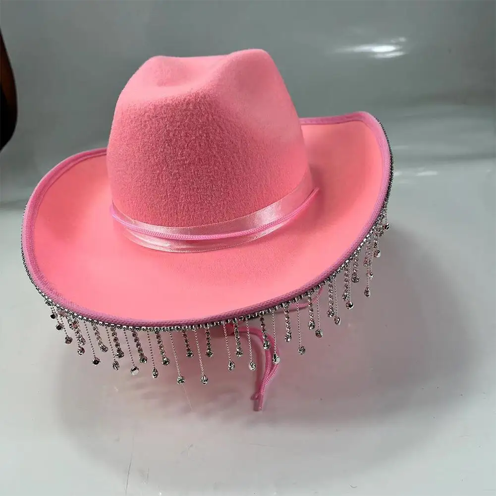 Pink Cowgirl Hat With Diamond Fringes-10PCS