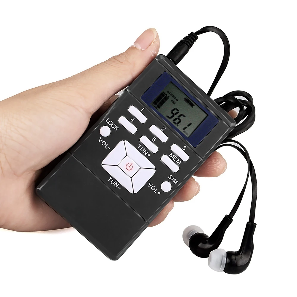 Mini Portable Stereo FM Radio Digital Clock Receiver for Meeting Simultaneous Interpretation Clip-on Radio w/ Earphone Lanyard