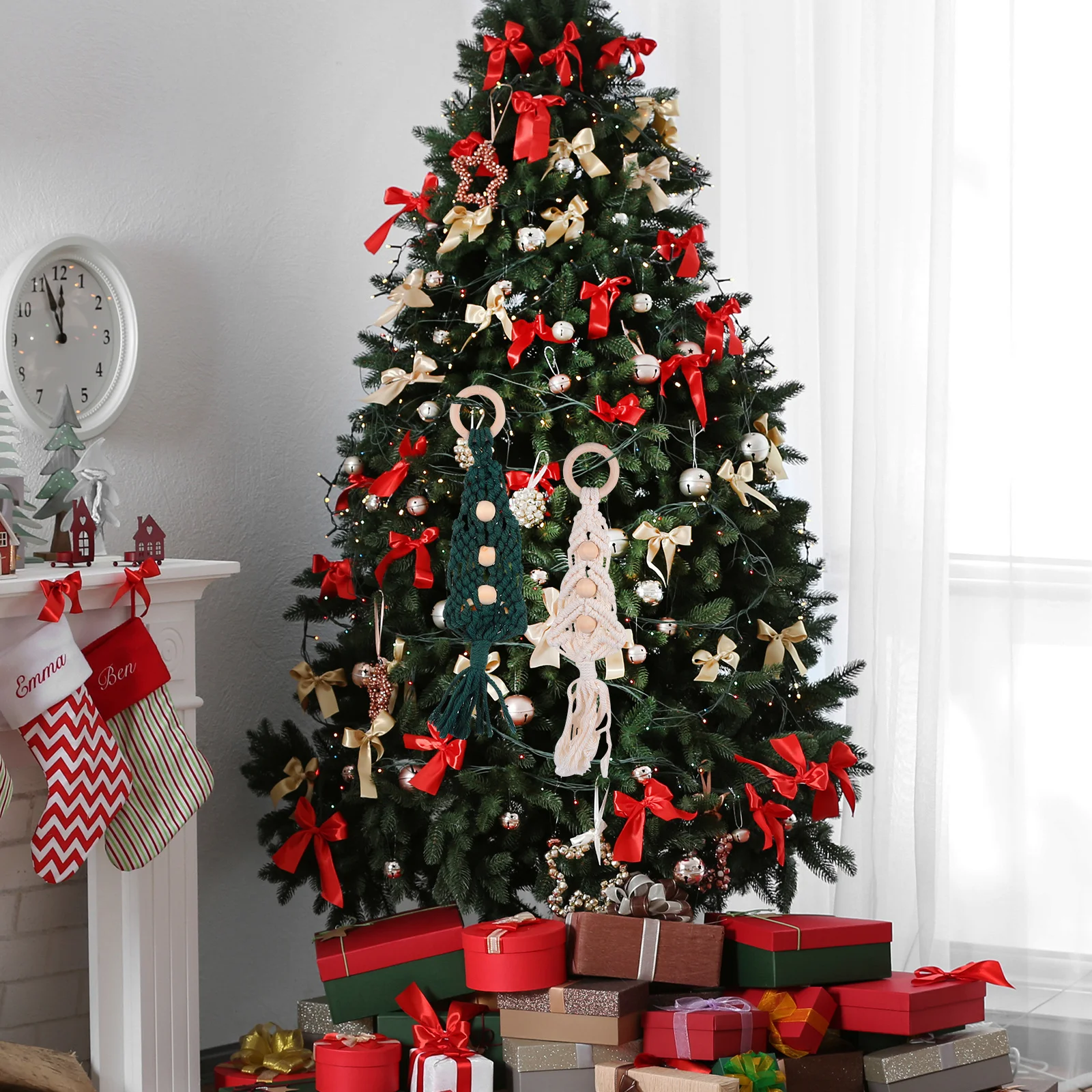 

2Pcs Cotton Rope Pendant Tassel Hanging Ornament Hand Woven Cotton Craft Decoration for Porch Balcony Wall Christmas Tree