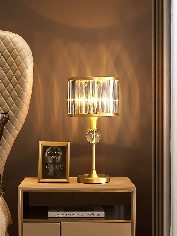 

All copper light luxury modern bedroom bedside crystal table lamp American minimalist living room dining room decorative lamp