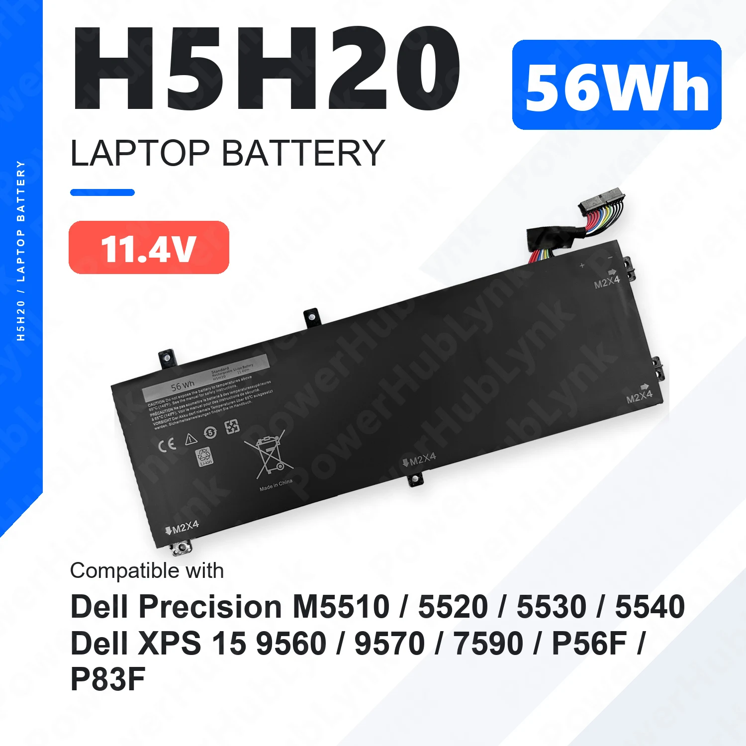H5H20 11.4V 56Wh Laptop Battery For Dell Precision M5510 5520 5530 5540 XPS 15 9560 9570 7590 5D91C CP6DF 62MJV