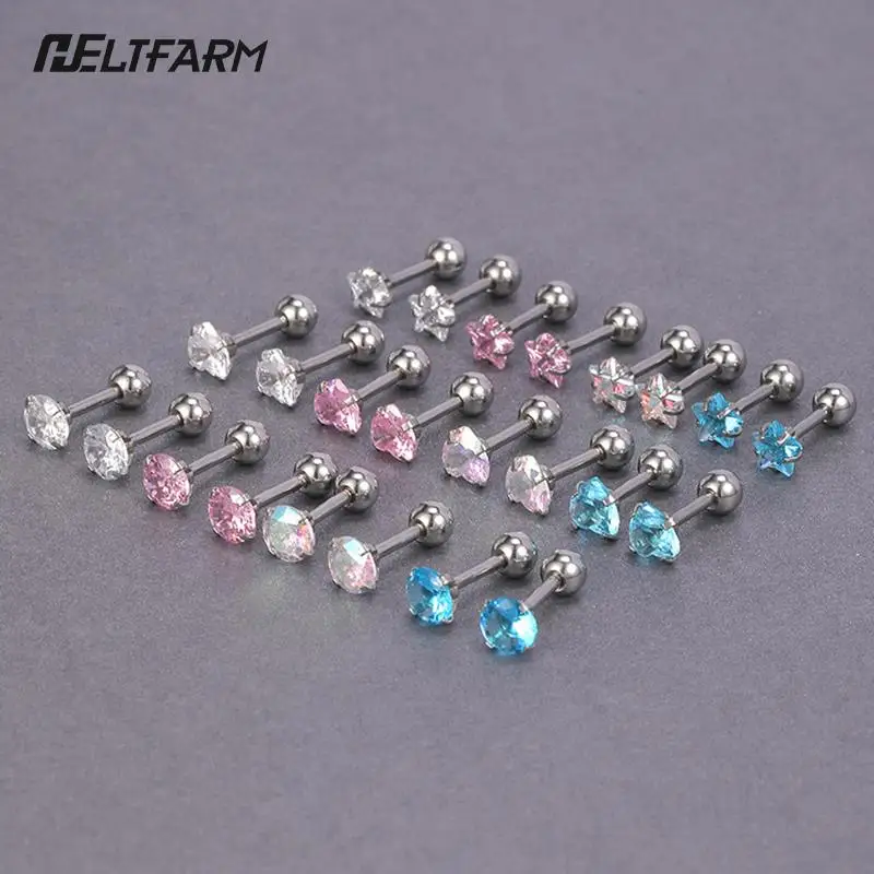 2 pçs 3mm cristal zircão orelha studs brincos para mulher/homem aço inoxidável cartilagem hélice orelha osso unha piercing orelha jóias