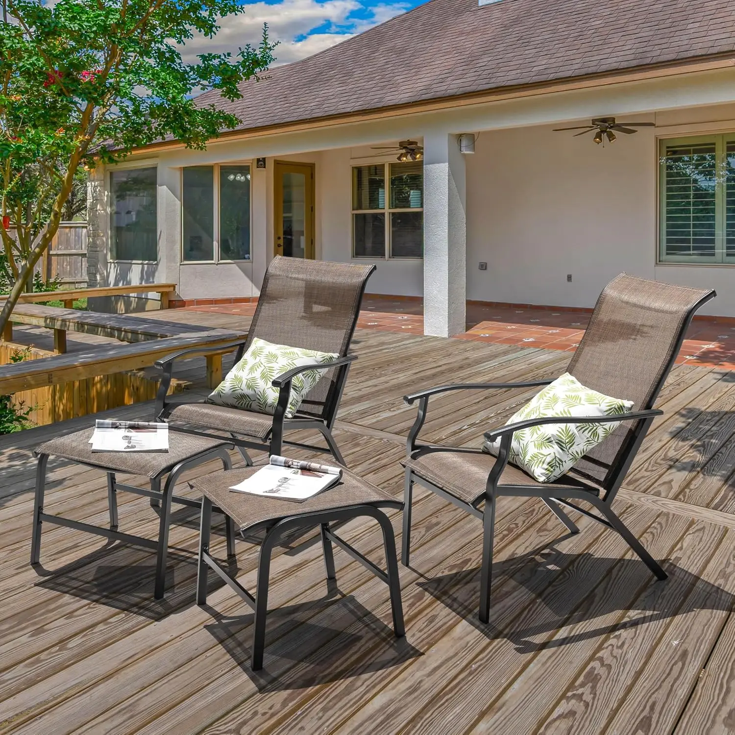 All-Weather Textilene Patio Chaise Lounge Set with Ottoman & Metal Frame, Outdoor Recliner for Backyard Garden Deck, Customized