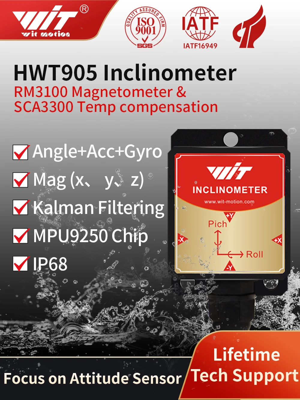 Witmotion Precyzyjny inklinometr HWT905 Akcelerometr + Cyfrowy Kompas + Żyroskop, z kompensacją czujnika temperatury i magnetometru — zdjęcie produktu 7