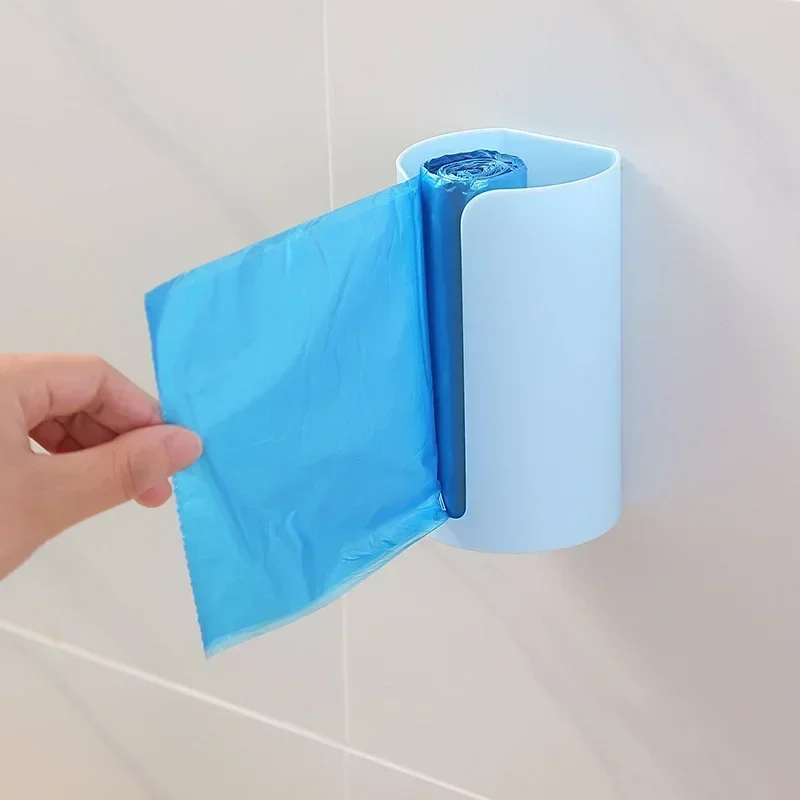 New Kitchen Garbage Bags Storage Rack Self-adhesive Plastic Bags Holder Punch-free Wall-mounted Organizer Box Household Bathroom