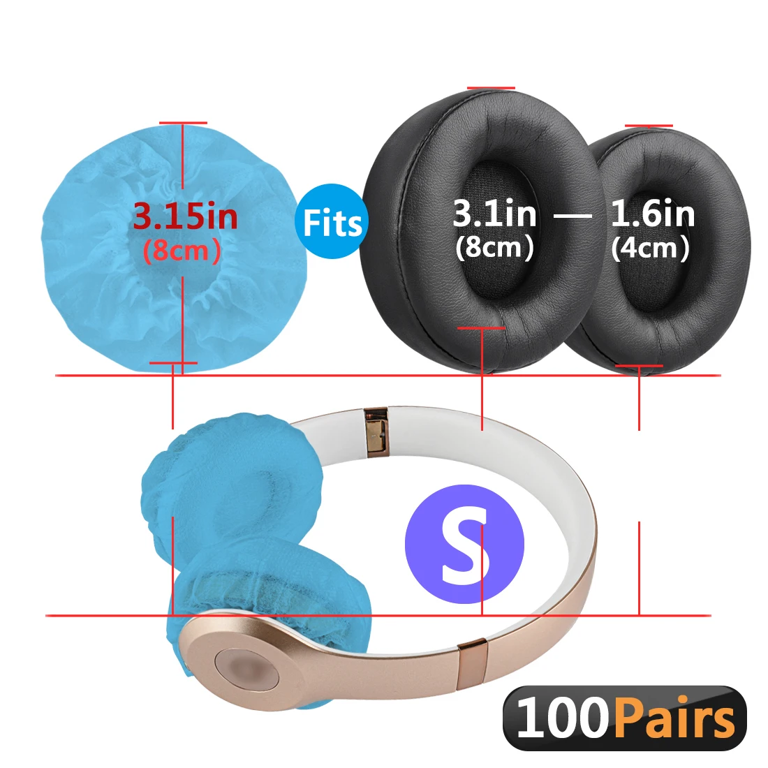 Geekria 100 Pairs Disposable Headphones Ear Cover for On-Ear Headset Earcup, Stretchable Sanitary Ear Pads Cover