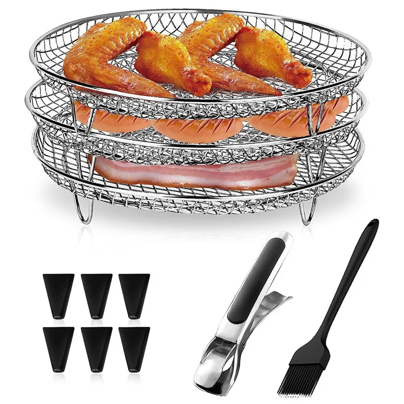 Stainless Stackable Grid Grilling Rack Fit For Ninja Air Fryer Basket+Heightening Feet Dish Clamp Oil Brush