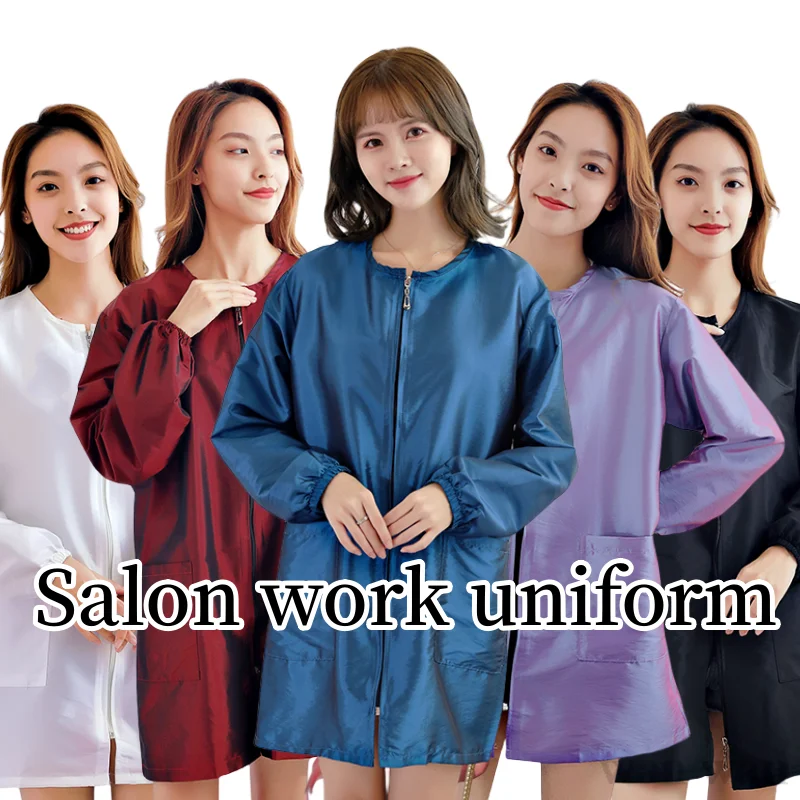 Hair Salon Uniform Barber Shop Hairdresser Anti Static Robe Pet Dog Grooming Anti Hair Work Clothes Women's Long Sleeve Gown