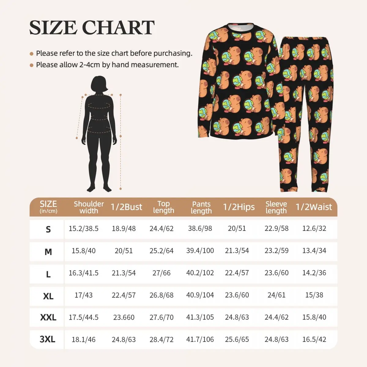 Capybara Round Neck Long Sleeve Nightgowns for Sleeping Sleepshirts Women Soft Pajama Set Long Pants