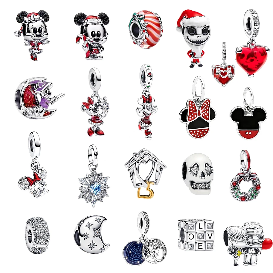 

НОВЫЕ DIY Изготовление сверкающих снежинок, двойные и Микки, руки, красное сердце, висячие бусины, подходят для оригинального серебряного браслета 925, ювелирных изделий