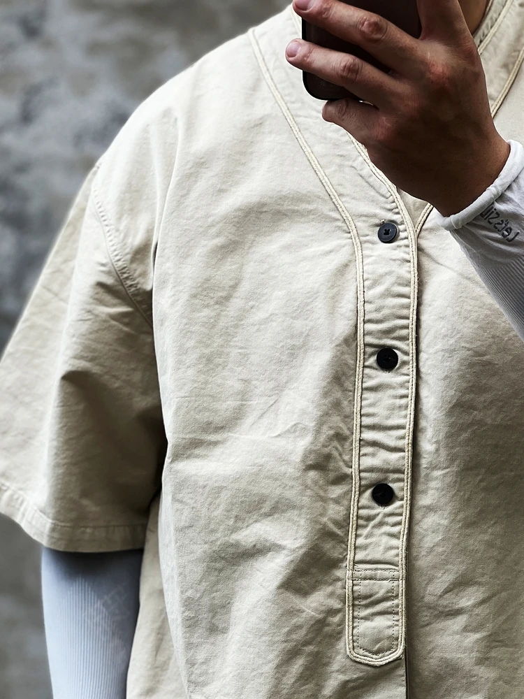 

Bens Box Japanese Vintage Loose Fit Workwear Style Short Sleeve Shirt Youth Summer Regular Length Button Closure