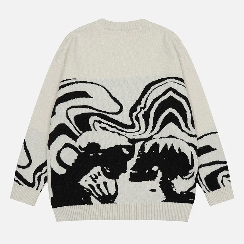 New Hip-hop Street Gothic Wool Retro Pullover Sweater Knitted Sweater Men\'s Women\'s Y2K Harajuku Punk Style Spring Sweater