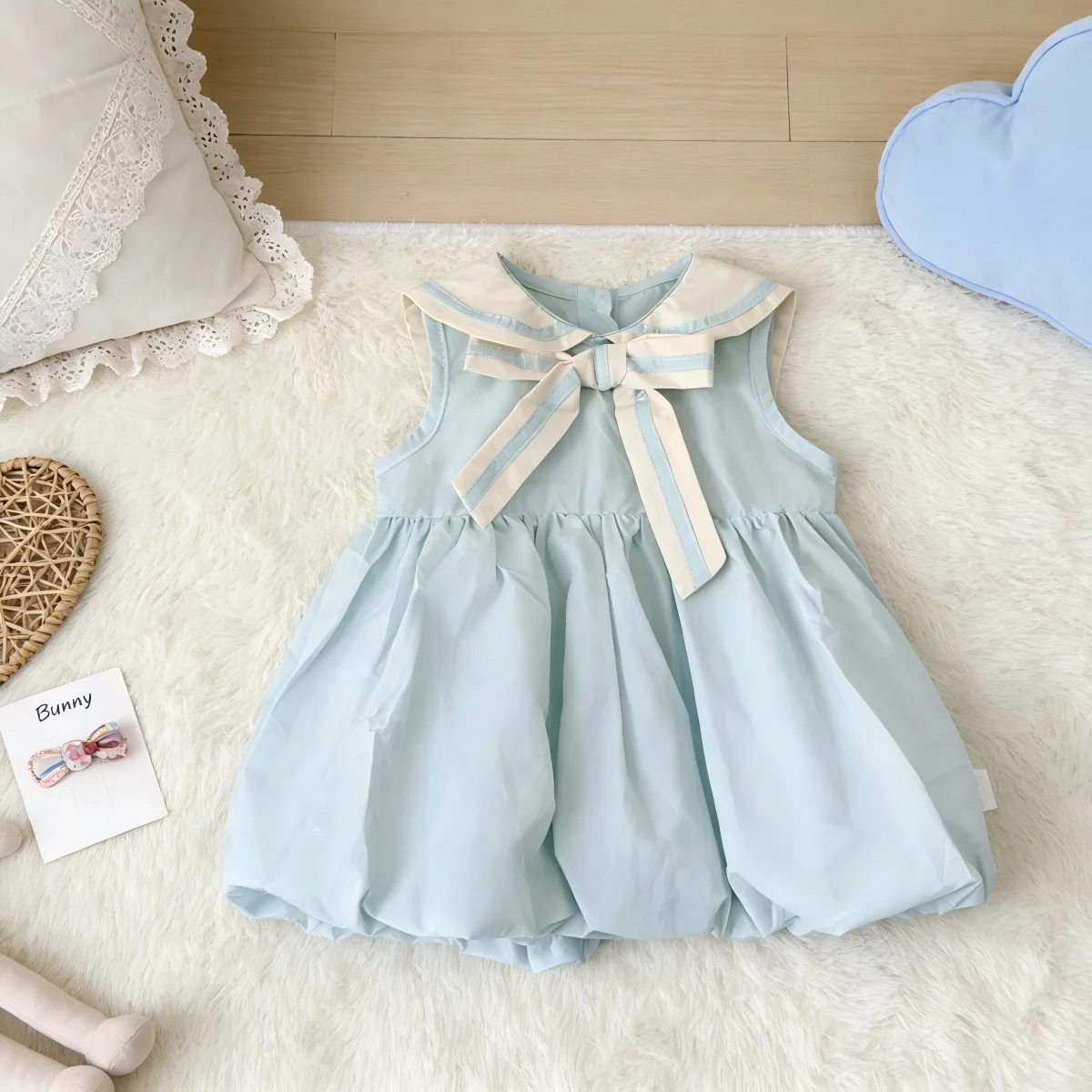 

2026 Summer New Girls Sleeveless Striped Bow Sailor Collar Dress Cotton Baby Girl Sweet Flower Bud Dress Toddler Clothes
