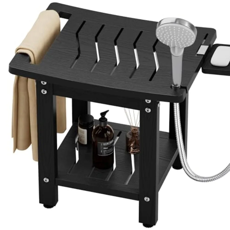 

Shower Chair for Inside Shower: Waterproof/No Maintenance - Shower Stool with Shelf and Handle Weight 400 LBS - Use for Bathroo