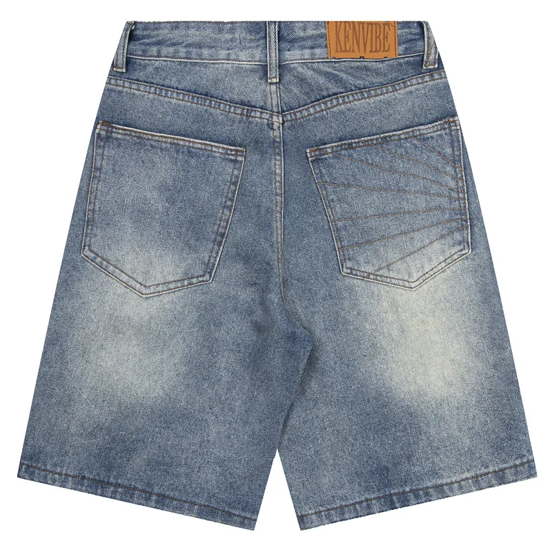 Washed Distressed Embroidered Denim Shorts Hip Hop Jorts