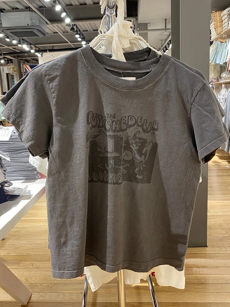 Classic Rock Graphic T-shirts Women Casual Summer Gray O Neck Short Sleeve Cotton Crop Top Vintage Streetwear Slim Y2k Tees Chic image 4