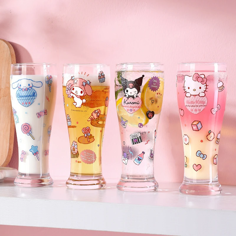 450 مللي Kawaii سانريو البيرة الزجاج الإبداعية مرحبا كيتي الزجاج Ins نمط الفتيات المنزل أنيمي الكرتون عصير الحليب كوب زجاجي عالي الجودة