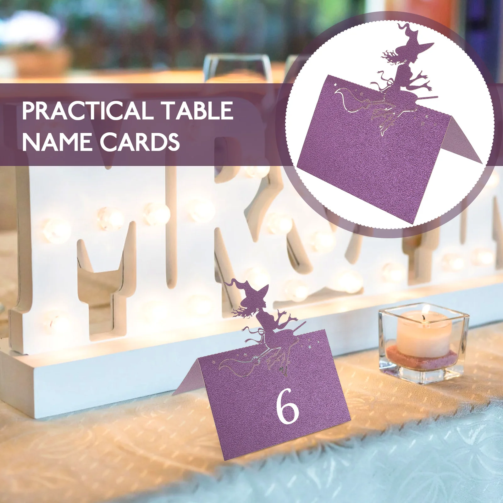 

50Pcs Halloween Witch Tent Paper Place Cards Table Name Cards for Wedding Banquet Party Seating Arrangement Bat Place Card