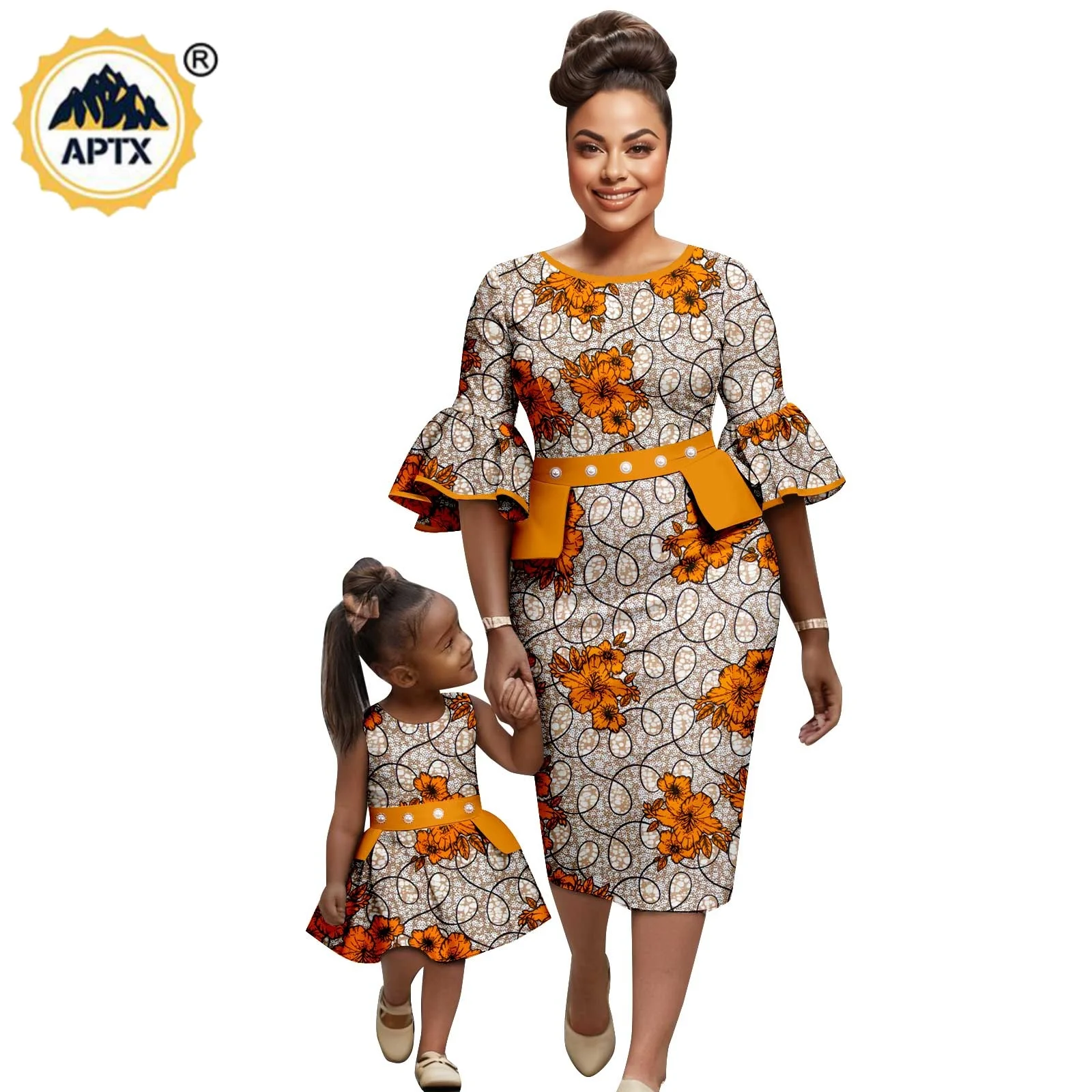 African Print Hip Dresses for Women Family Outfits Dashiki Couple Clothes Mother Daughter Beading Ruffles Dresses Outwear 26F001