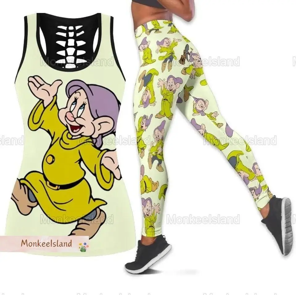 

Disney Dopey Dwarf Women Cutout Tank Top Leggings Yoga Set Summer Fitness Leggings Tracksuit Disney Hollow Tank Top Leggings Set