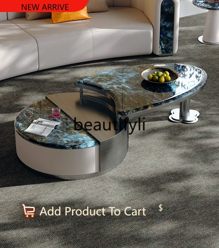 

Minimalist natural marble multi-functional rotating storage modern light luxury coffee table G1218